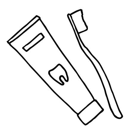 Tooth paste tube brush doodle sketch vectorのイラスト素材