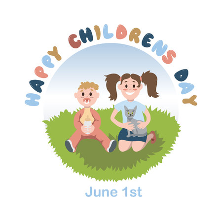 Happy Children's Day concept celebration banner background design in circular styleのイラスト素材