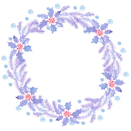 Christmas watercolor wreaths for decorationの写真素材