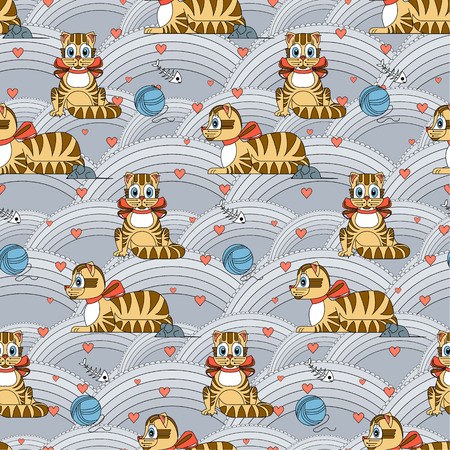 Cats and mice seamless pattern on white background in vectorのイラスト素材