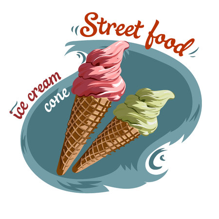 Street food ice cream cone vector illustrationのイラスト素材