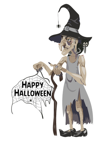 An old witch with a crow on his shoulder.の写真素材