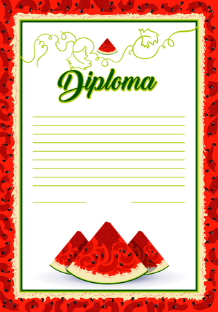 Vector Watermelon frame. Diploma. Background for invitations, diplomas, certificates postcards bannersのイラスト素材