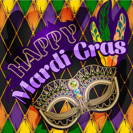 Mardi Gras mask, colorful poster, template, flyer. Vector illustration beads rhinocerosesのイラスト素材
