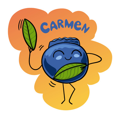Cartoon Vector Illustration of Funny Blueberry Berry Fruits Food Comic Character Carmen dance with leavesのイラスト素材