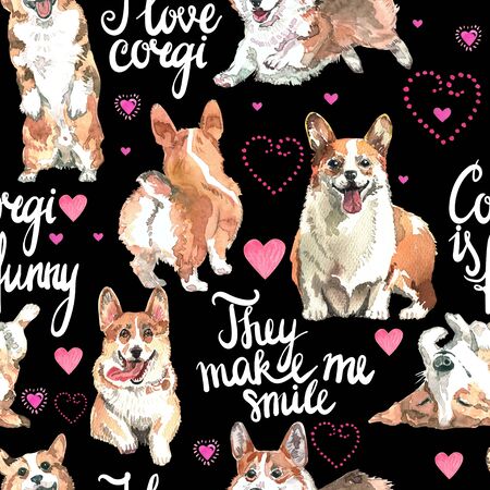 Welsh Corgi Pembroke, watercolor, dog, animal, pattern, backgroundsの写真素材