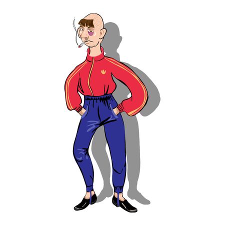 Gopnik russian hooligan man pop art retro vector illustration. Isolated image on white background.のイラスト素材