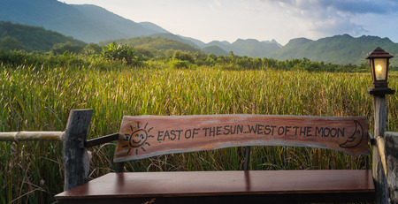 Selective focus of wooden chair at kanchanaburi.の写真素材