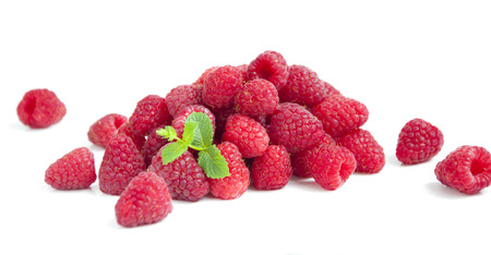 Rasberry with leaf on white background