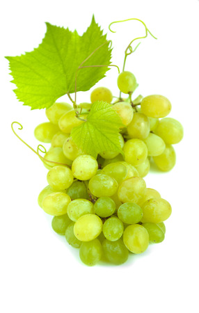 Ripe grapes with leaves, Isolated on white backgroundの写真素材