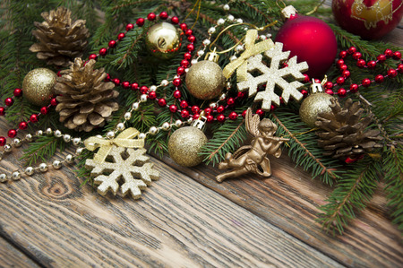 Christmas Decoration Over Wooden Backgroundの写真素材