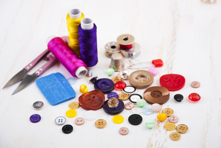 Set of different sewing accessories - sewing backgroundの写真素材