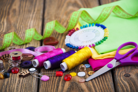 Set of different sewing accessories - sewing backgroundの写真素材