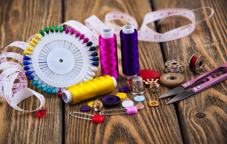 Set of different sewing accessories - sewing backgroundの写真素材