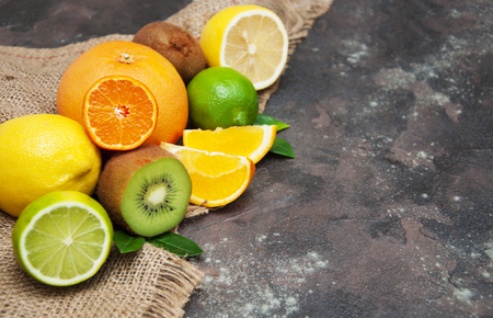 Citrus fruits (orange, lemon, grapefruit, mandarin, lime,kiwi)の写真素材
