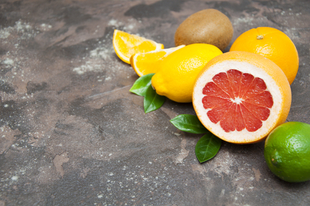 Citrus fruits (orange, lemon, grapefruit, mandarin, lime,kiwi)の写真素材