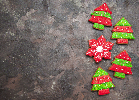 Christmas ginger cookies on a stone backgroundの写真素材