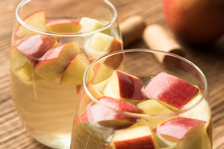 Homemade delicious white sangria with applesの写真素材