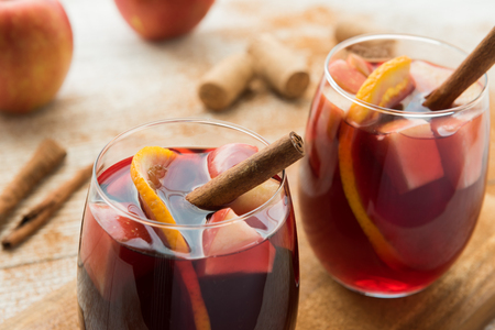 Winter sangria with apples, oranges and cinnamonの写真素材