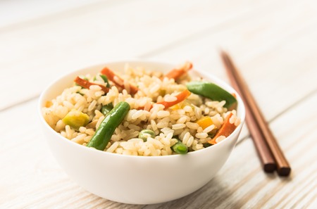 Vegetarian food - White rice with vegetablesの写真素材