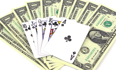 Dollars and playing cards 