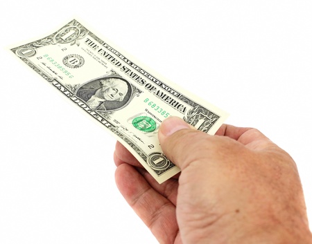 Hand with money isolated on a white background の写真素材