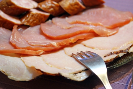 Sliced beef, ham, sausage as hors d oeuvres after the Polishの写真素材