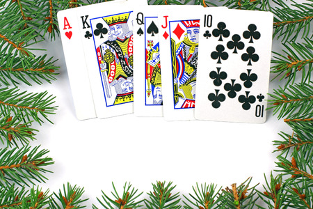 Christmas green framework and a cardの写真素材