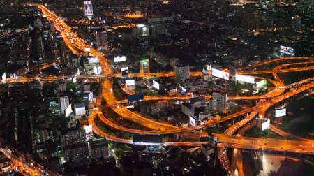 panorama view capital city of Thailand trafic road, Night top view skyline highway twilight, office buildings, living, condominium in bangkok city skyline top night viewの写真素材