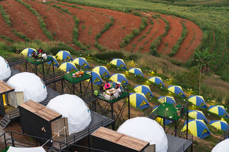 Mon Jam Resort in Chiang Mai Thailand marquee retreat And pitched a tent on the top of the mountain.の写真素材