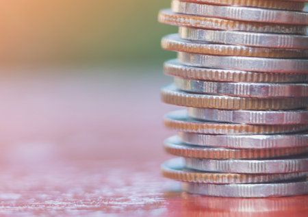 Coins are stacked together in a savings and investment concept.の写真素材