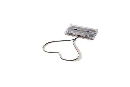 Heart-shaped cassette lines, 90s love song concept on isolate white background.の写真素材