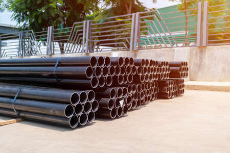 high quality Galvanized steel pipe in stack waiting for install roof structure.