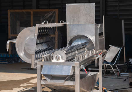 Poultry pluckers are ready to be installed in the factory. Chicken parts process.