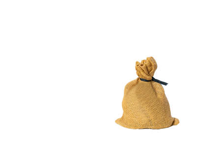 Anything in burlap sack isolated on white background with empty space.の写真素材