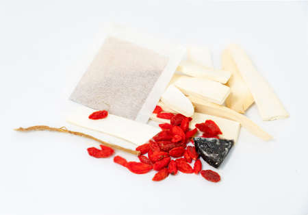Chinese spices for boil soup isolate on white background.の写真素材