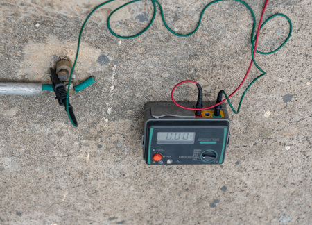 Electrical equipment (Earth tester) for measure insulation resistance between electrical part with grounding or earth for protect short circuit.の写真素材