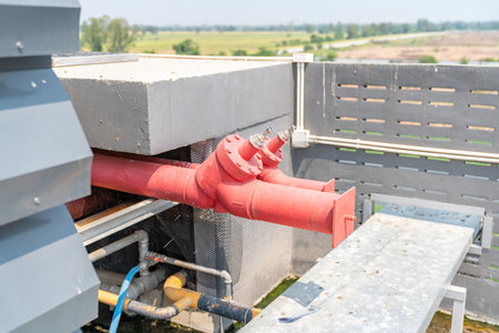 Pressure relief hoses in large refrigeration systems.Main pipe.の写真素材