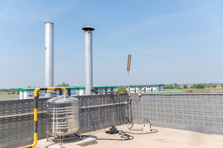 Boiler systems from natural gas which include stack, monitoring ambient air in manufactoring plant.の写真素材