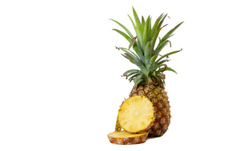 Whole Pineapple and Cut pineapple isolate on white background...の写真素材