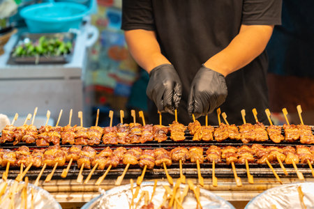 Roast beef skewers on a grill. Roast beef conceptの写真素材