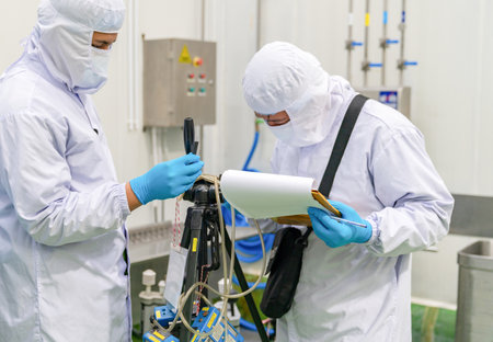 Environment officer setting WBGT measurement of ambient temperature in the factory.