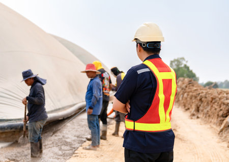 The civil engineer is supervising the construction work. Inspector.の写真素材