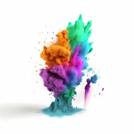 Colorful explosion of paint isolated on white background. 3d renderingの素材