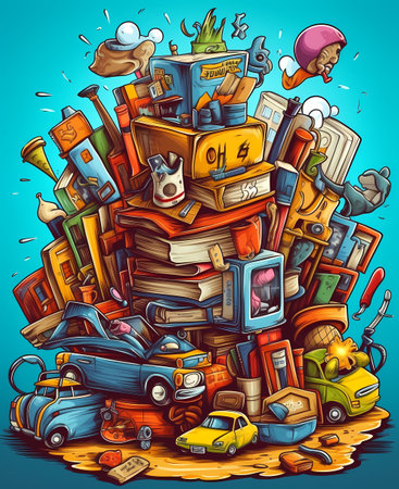 Cartoon vector illustration of a big pile of old school books.の素材