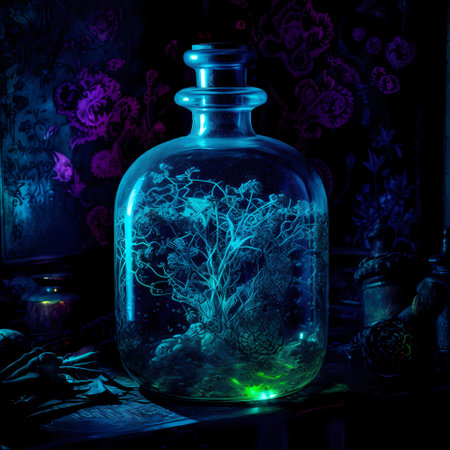 Bottle of cosmetic oil with eucalyptus branches. Generative AIの素材
