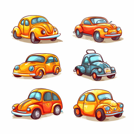Set of cartoon cars in different colors. bright vector illustration in cartoon styleの素材