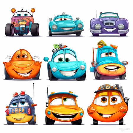 Set of cartoon cars in different colors. bright vector illustration in cartoon styleの素材