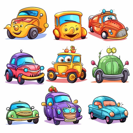 Set of cartoon cars in different colors. bright vector illustration in cartoon styleの素材