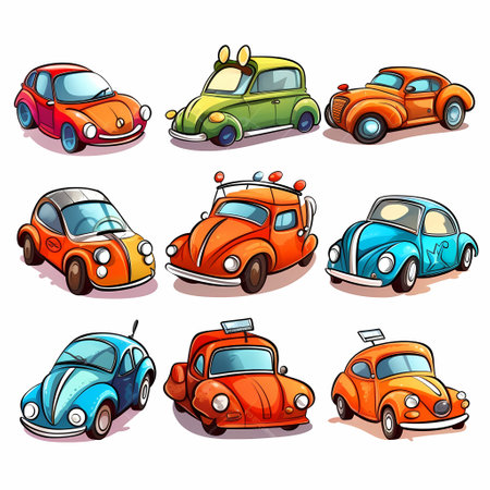 Set of cartoon cars in different colors. bright vector illustration in cartoon styleの素材